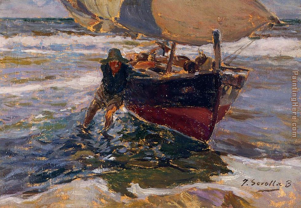 Beaching the Boat (study) painting - Joaquin Sorolla y Bastida Beaching the Boat (study) art painting